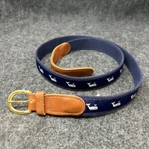 Preston Whale Canvas Belt Size 44 Solid Brass Buckle Preppy Nautical Made in USA